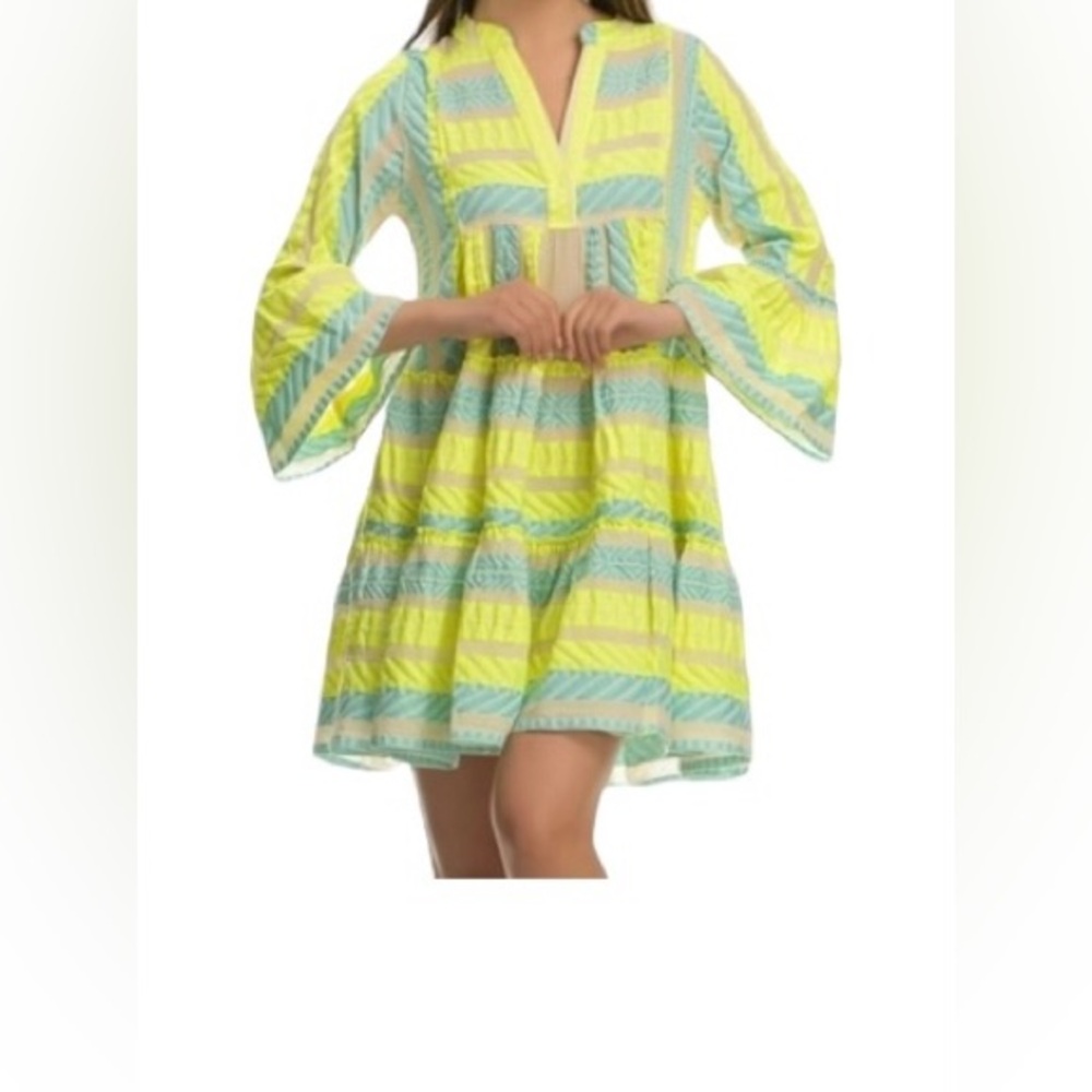 Devotion TWINS Yellow and Aqua Striped Mini Dress